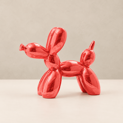 Art Deco Pup - Metallic Ceramic Balloon Dog Sculpture — Coral / Medium in a clean warm-neutral product setting