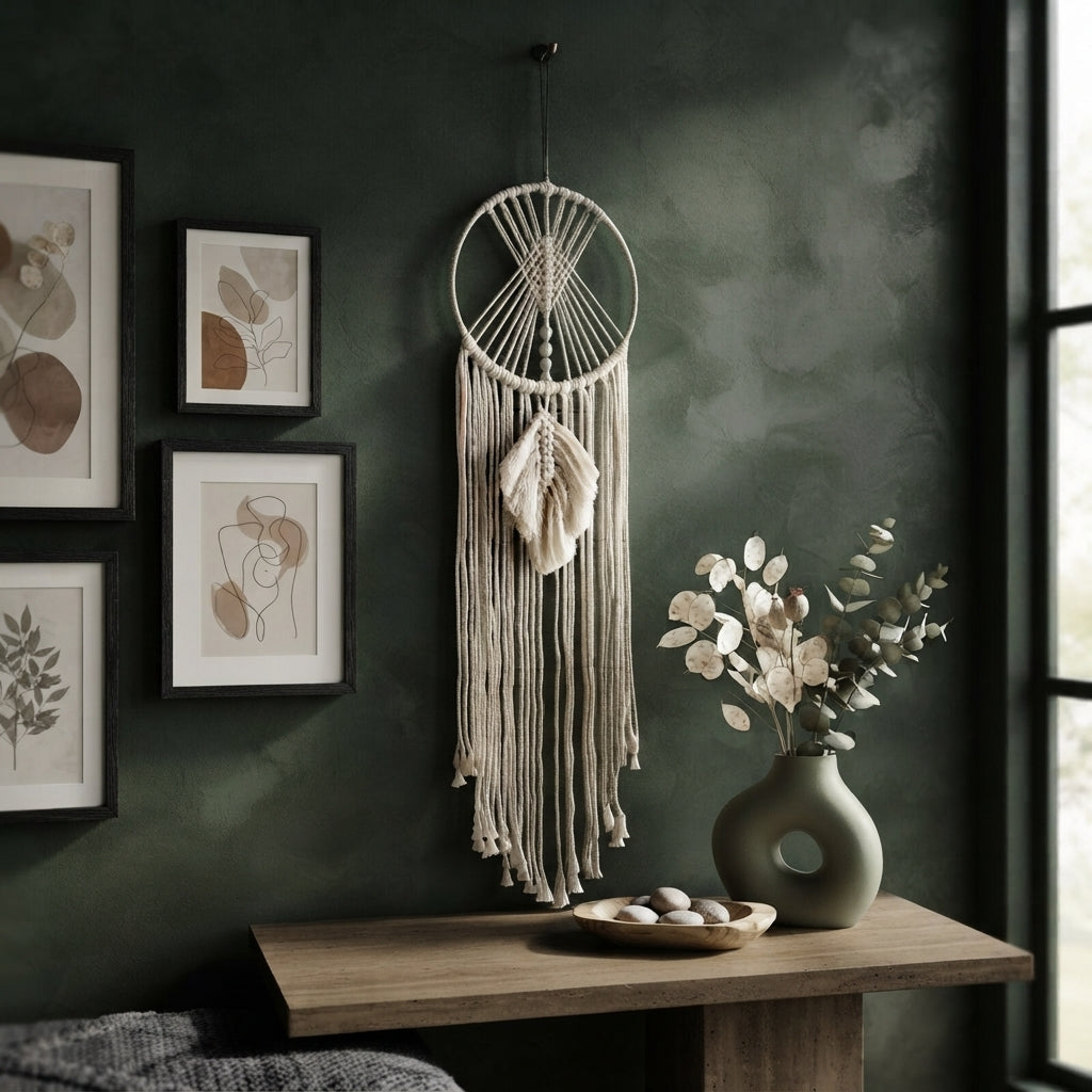 Large Macrame Dream Catcher Wall Tapestry - Bohemian Design, Boho Wall Hanging for Bedroom, Living Room & Dorm Room Decor