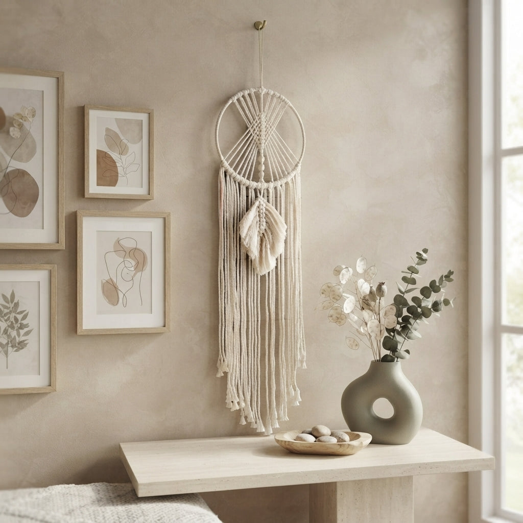 Large Macrame Dream Catcher Wall Tapestry - Bohemian Design, Boho Wall Hanging for Bedroom, Living Room & Dorm Room Decor