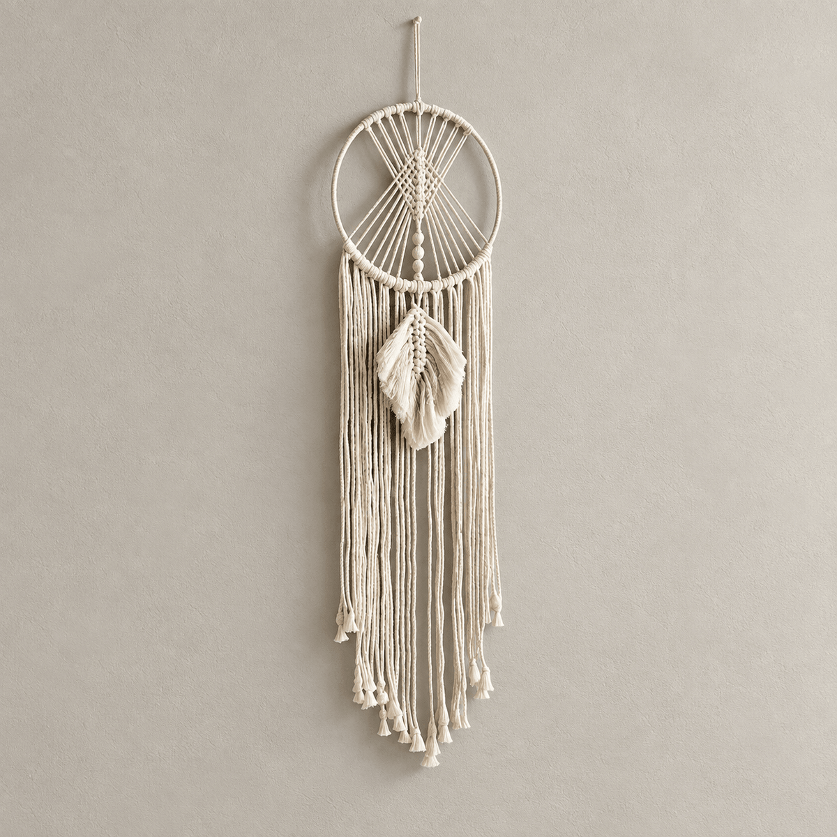 Moonwoven - Macramé Dreamcatcher Wall Tapestry — White in a clean warm-neutral product setting