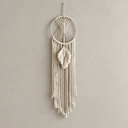 Moonwoven - Macramé Dreamcatcher Wall Tapestry — White in a clean warm-neutral product setting