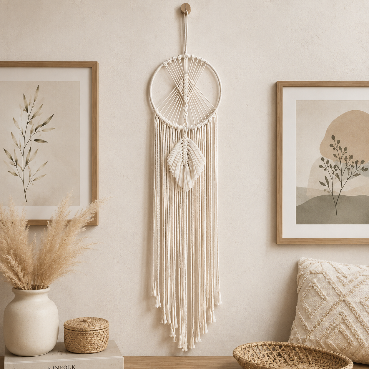 Large Macrame Dream Catcher Wall Tapestry - Bohemian Design, Boho Wall Hanging for Bedroom, Living Room & Dorm Room Decor