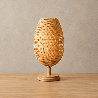 Glow Weave - Woven Bamboo Table Lamp — USA / Tall in a clean warm-neutral product setting