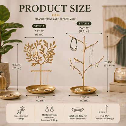 Olive Branch - Metal Jewelry Stand with Jewelry Tray - Urban Alcove