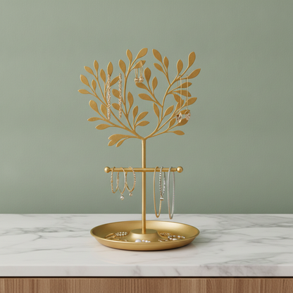 New Metal Jewelry Display Stand Tree - Decorative Earring Organizer Holder with Tray, Bracelet & Ring Storage Rack