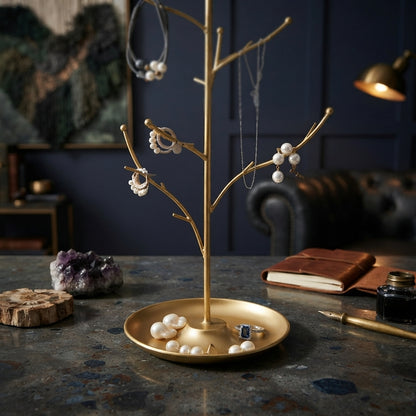 New Metal Jewelry Display Stand Tree - Decorative Earring Organizer Holder with Tray, Bracelet & Ring Storage Rack