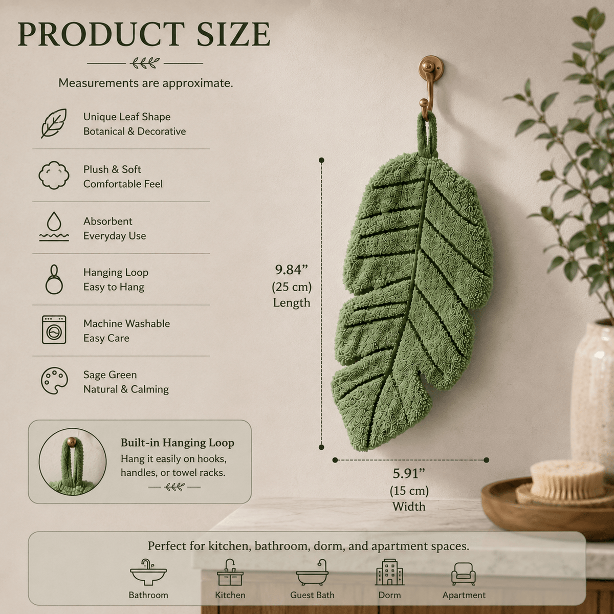Sage Leaf - Leaf-Shaped Hanging Hand Towel - Urban Alcove