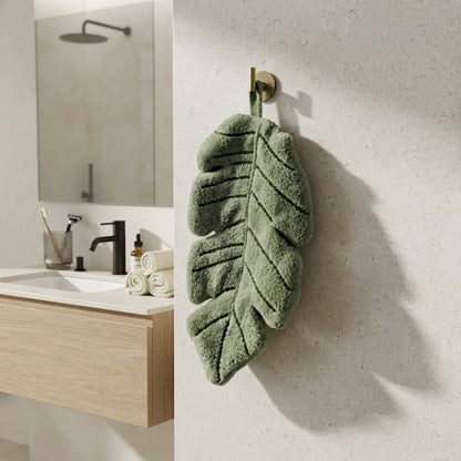 Botanical Sage Green Leaf Shaped Hanging Hand Towel - Plush Absorbent Kitchen & Bathroom Towel with Loop