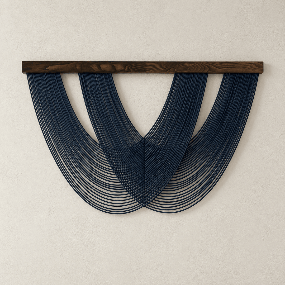 Arlo Weave - Woven Macrame Wall Hanging Tapestry — Dark Blue in a clean warm-neutral product setting