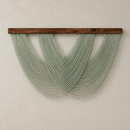 Arlo Weave - Woven Macrame Wall Hanging Tapestry — Green in a clean warm-neutral product setting