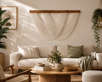 Large Woven Macrame Wall Hanging Tapestry - Nordic Style, Cotton Rope Wall Art, Boho Chic