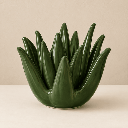 Agave Bloom - Ceramic Cactus Ring Holder old — Green in a clean warm-neutral product setting