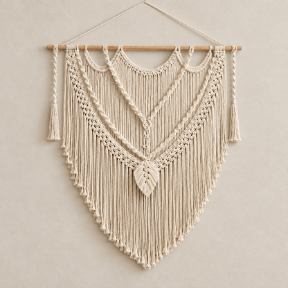 Willow Leaf - Boho Woven Tapestry Wall Hanging — Chevron Leaf / 39.4" W × 39.4" H in a clean warm-neutral product setting