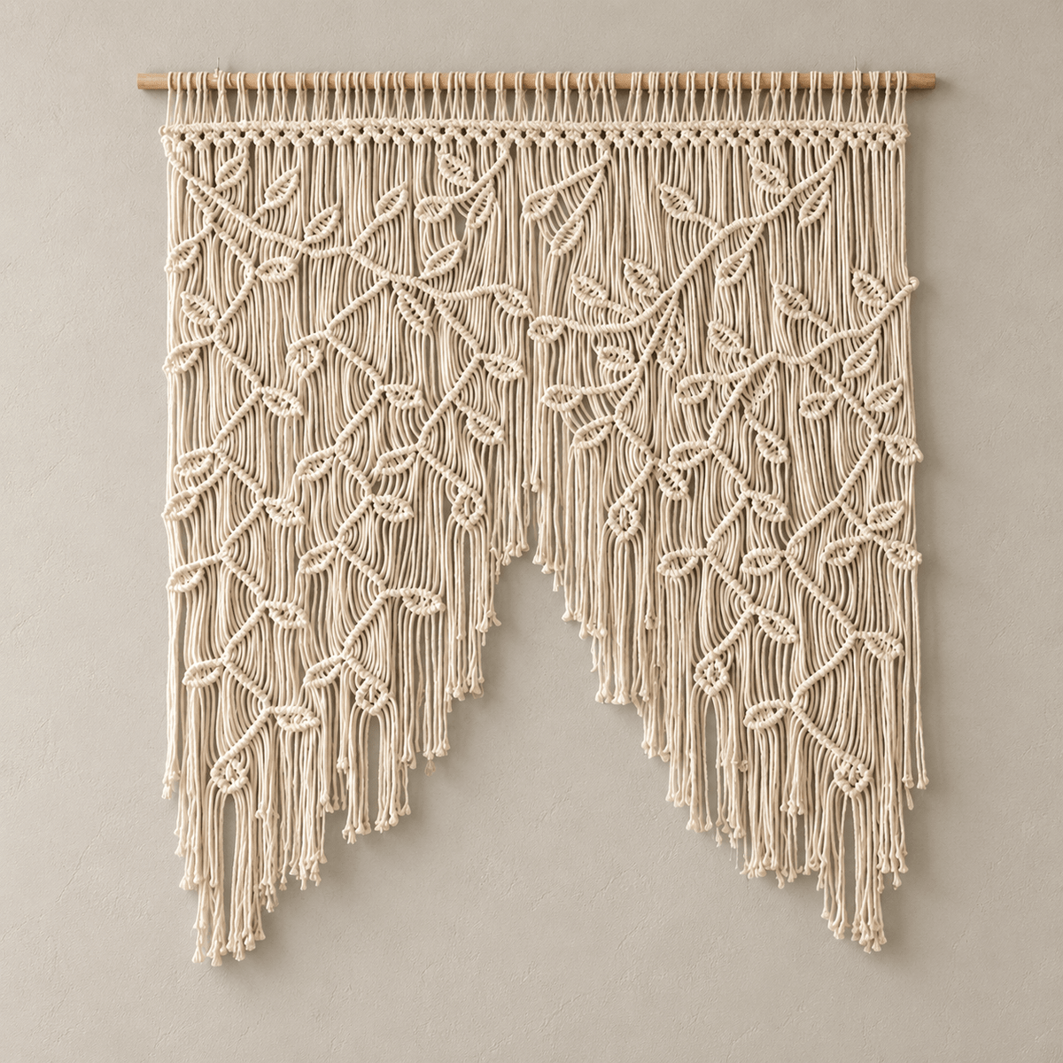 Willow Leaf - Boho Woven Tapestry Wall Hanging — Botanical Branch / 39.4" W × 39.4" H in a clean warm-neutral product setting