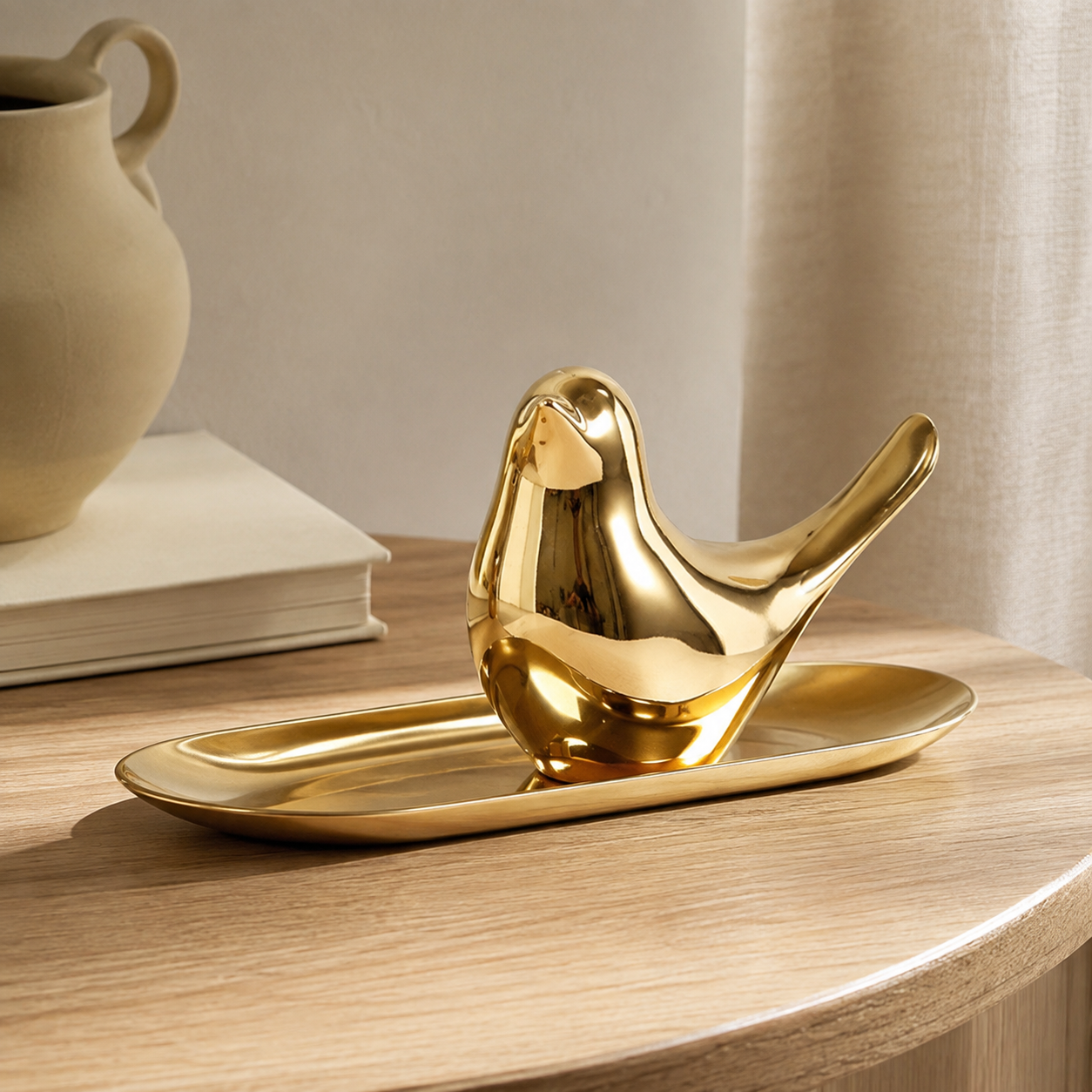The Gilded Gold Bird: A Modern Nordic Ceramic Figurine