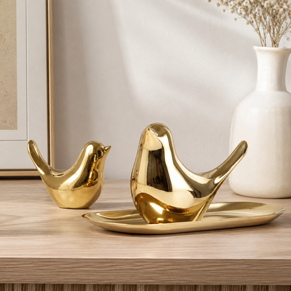 The Gilded Gold Bird: A Modern Nordic Ceramic Figurine