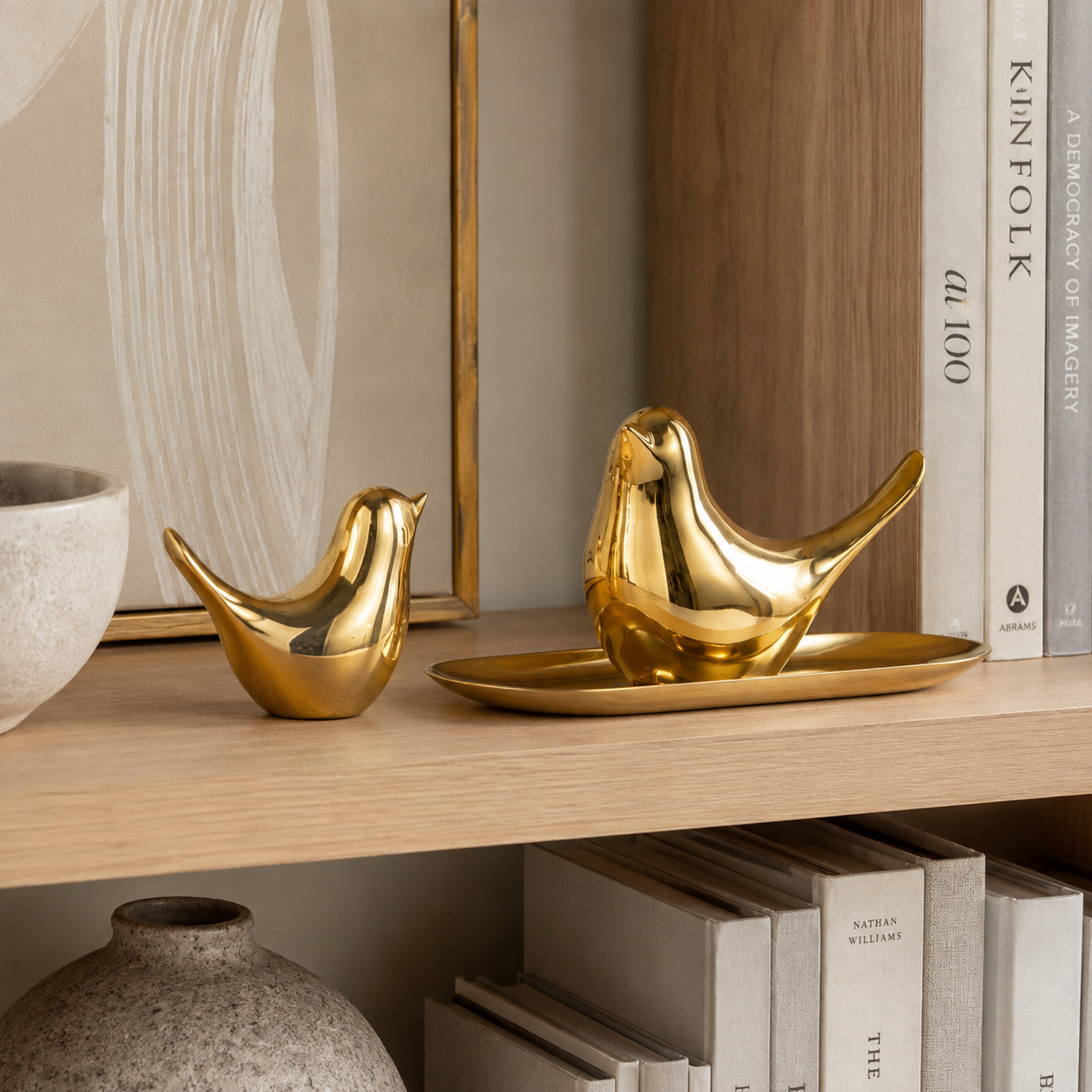 The Gilded Gold Bird: A Modern Nordic Ceramic Figurine