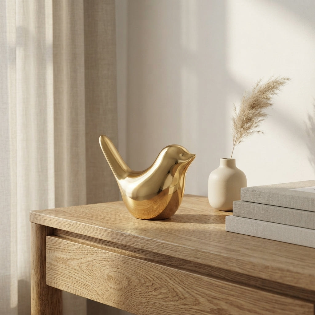 The Gilded Gold Bird: A Modern Nordic Ceramic Figurine