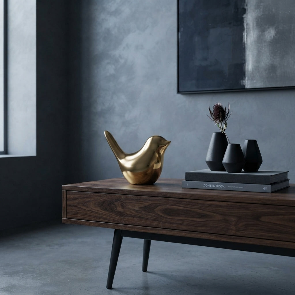 The Gilded Gold Bird: A Modern Nordic Ceramic Figurine