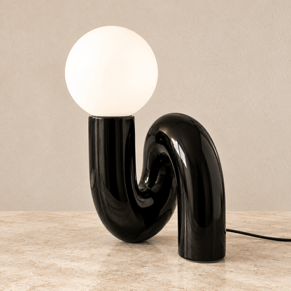 Solene - Globe Glass Table Lamp — Black / Us in a clean warm-neutral product setting