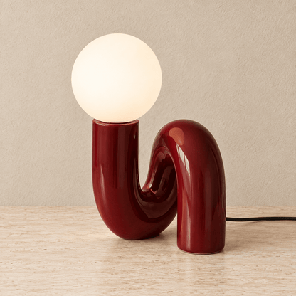 Solene - Globe Glass Table Lamp — Wine Red / Us in a clean warm-neutral product setting