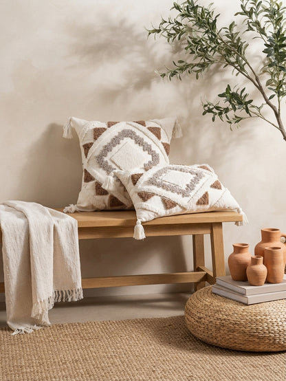Boho Geometric Tufted Throw Pillow Cover - Textured Moroccan Cushion Cover