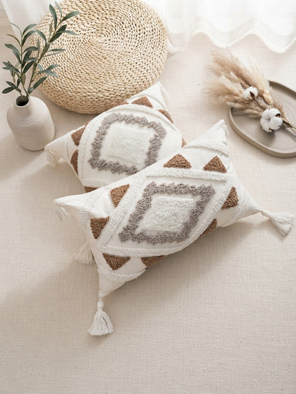 Boho Geometric Tufted Throw Pillow Cover - Textured Moroccan Cushion Cover
