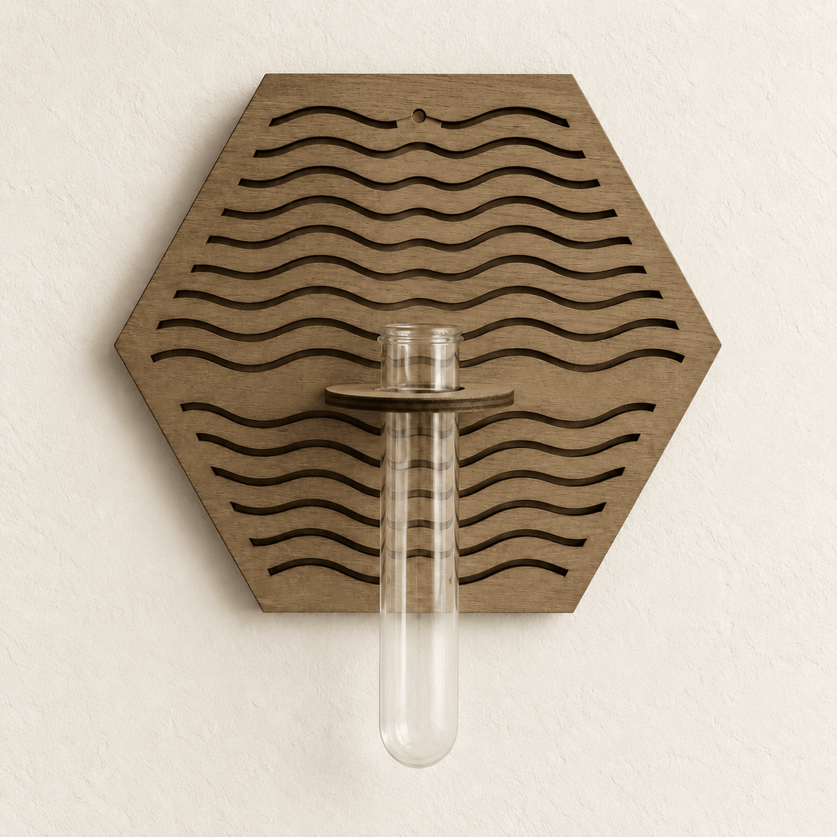 Grove Wood - Wall Vase and Plant Propagation Station — Hexagon in a clean warm-neutral product setting