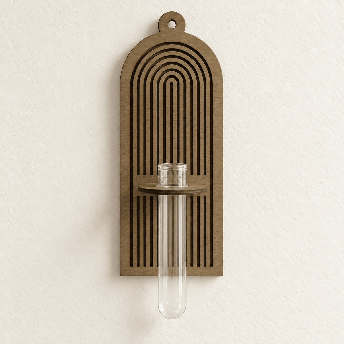 Grove Wood - Wall Vase and Plant Propagation Station — Arched Rectangle in a clean warm-neutral product setting