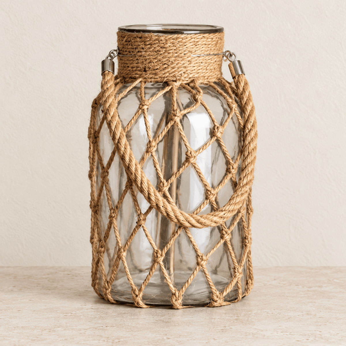 Marina - Jute-Wrapped Glass Vase — Large in a clean warm-neutral product setting