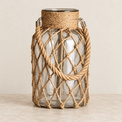 Marina - Jute-Wrapped Glass Vase — Large in a clean warm-neutral product setting