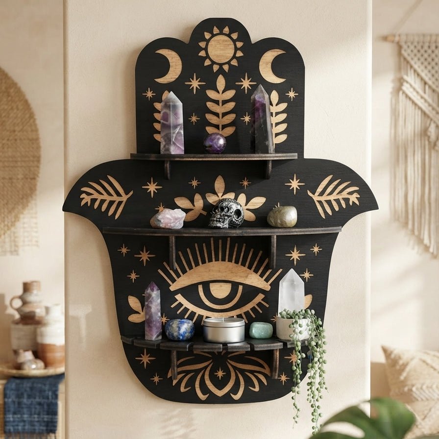 Hamsa Shelf - Mystical Crystal Wall Shelf - Urban Alcove