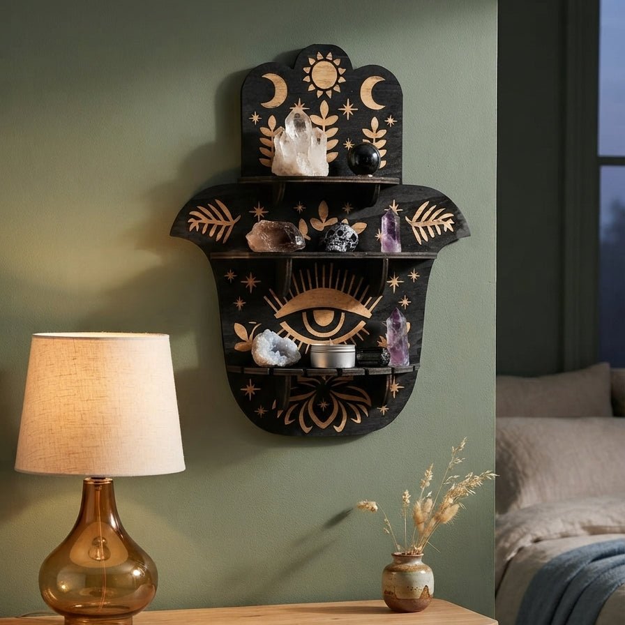 Hamsa Shelf - Mystical Crystal Wall Shelf - Urban Alcove