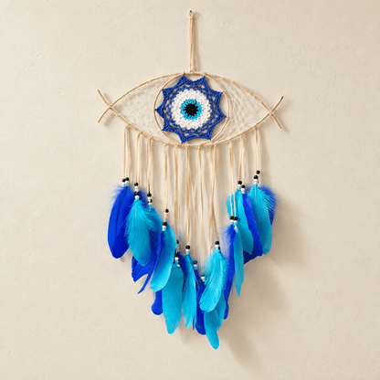 Nazar - Boho Evil Eye Dream Catcher — Mixed Blue in a clean warm-neutral product setting