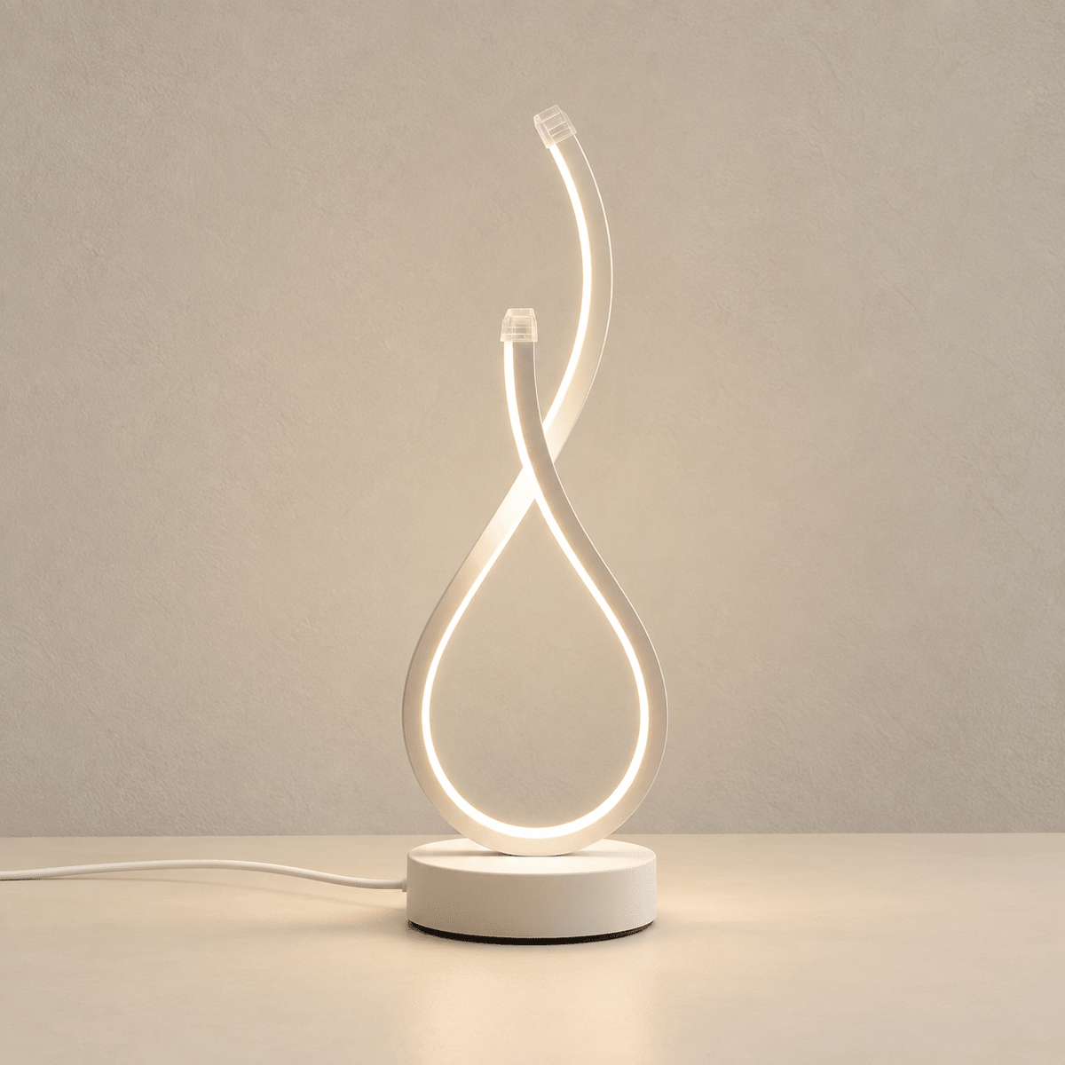 Luma Arc - Modern Dimmable LED Table Lamp — White in a clean warm-neutral product setting