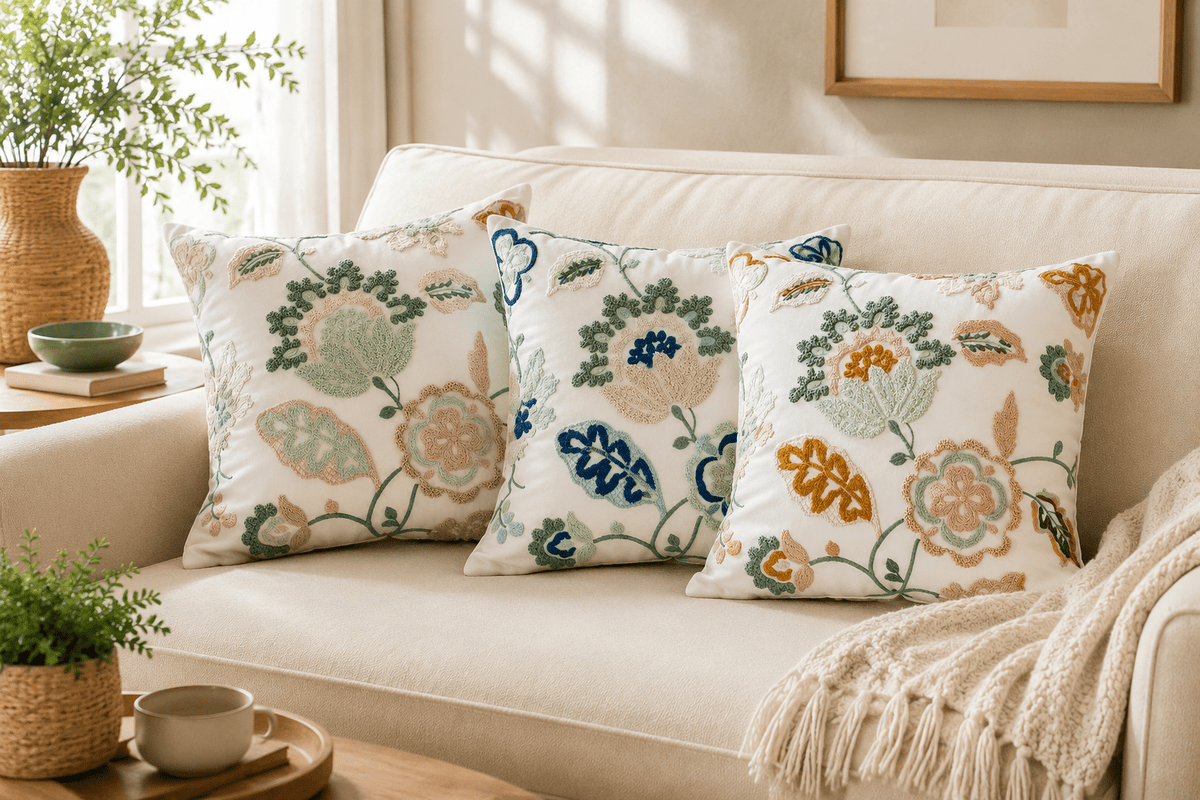 Rosalie Bloom - Embroidered Floral Cushion Cover - Urban Alcove