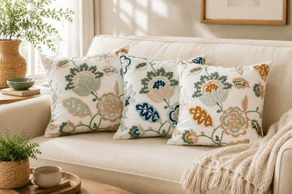 Rosalie Bloom - Embroidered Floral Cushion Cover - Urban Alcove