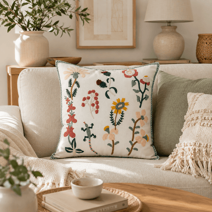 Rosalie Bloom - Embroidered Floral Cushion Cover - Urban Alcove