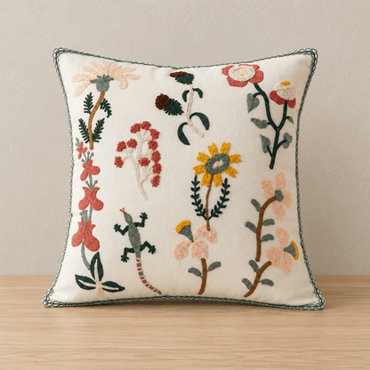 Rosalie Bloom - Embroidered Floral Cushion Cover - Urban Alcove