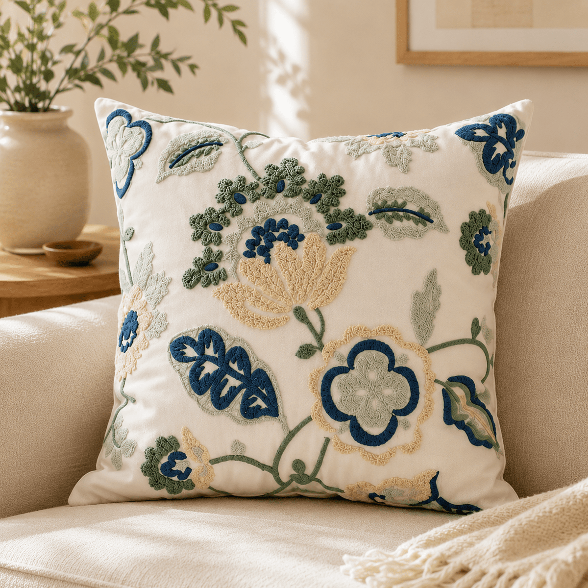 Rosalie Bloom - Embroidered Floral Cushion Cover - Urban Alcove