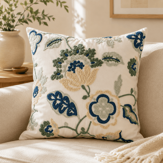 Rosalie Bloom - Embroidered Floral Cushion Cover - Image
