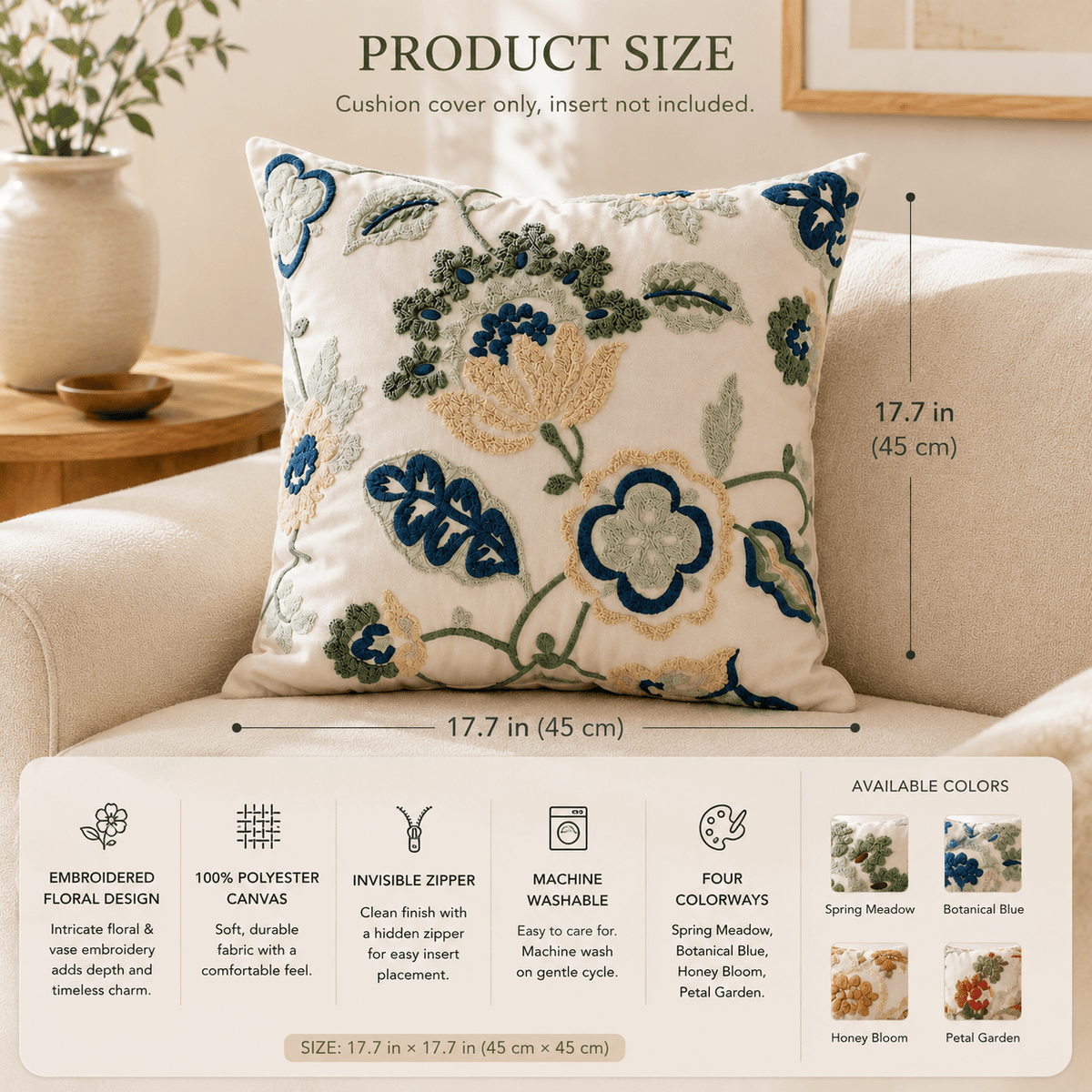 Rosalie Bloom - Embroidered Floral Cushion Cover - Urban Alcove