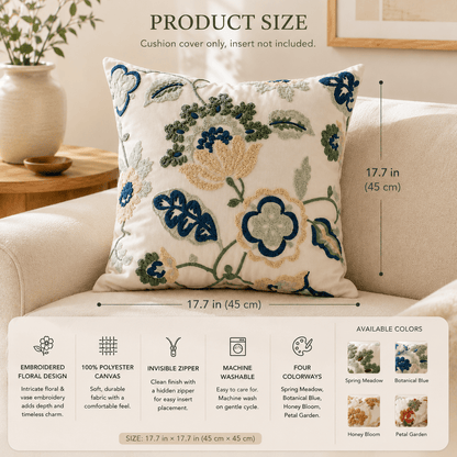 Rosalie Bloom - Embroidered Floral Cushion Cover - Urban Alcove
