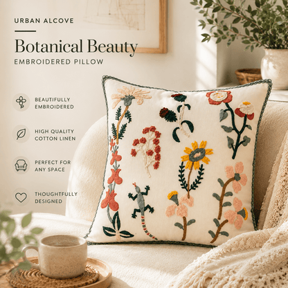 Rosalie Bloom - Embroidered Floral Cushion Cover - Urban Alcove