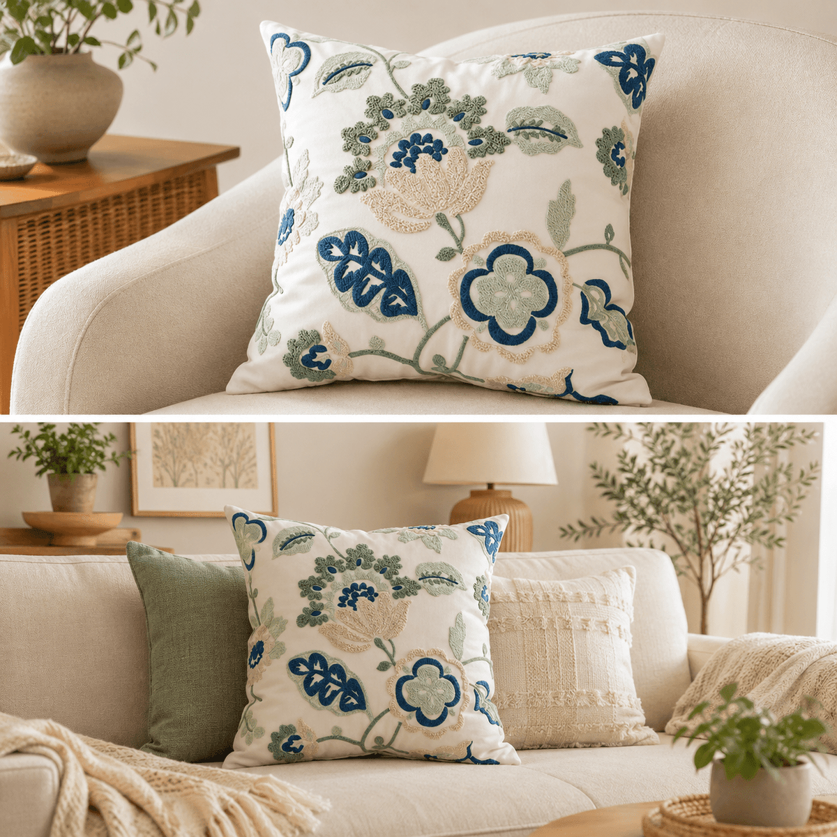 Rosalie Bloom - Embroidered Floral Cushion Cover - Urban Alcove