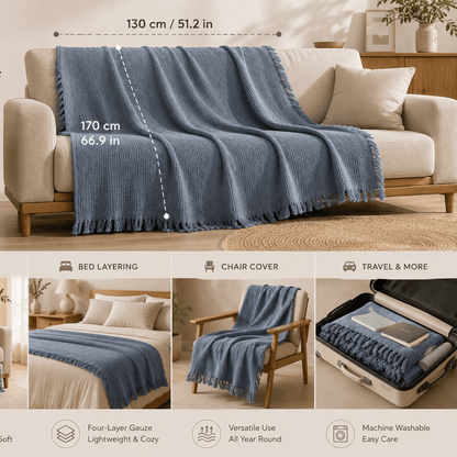 Mizu Fringe - Cotton Throw Blanket in a clean warm-neutral product setting