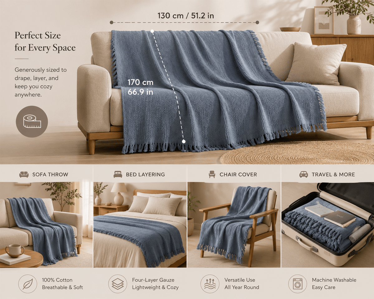 Mizu Fringe - Cotton Throw Blanket - Urban Alcove