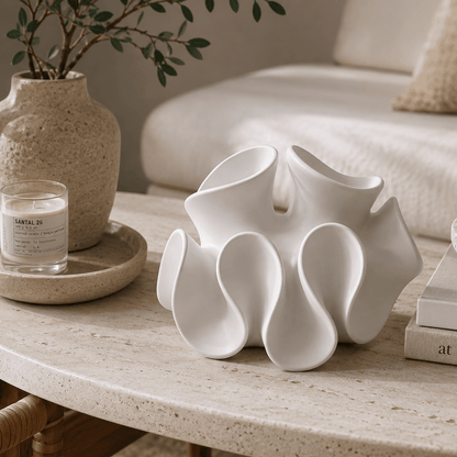 The Petal Flow - Abstract Resin Decorative Sculpture in a clean warm-neutral product setting