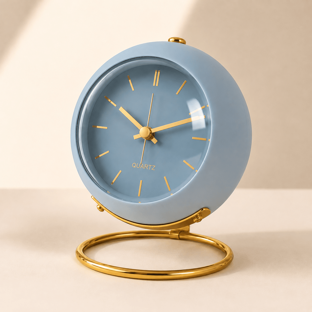 Orbit Ball - Modern Nordic Alarm Clock — Blue in a clean warm-neutral product setting