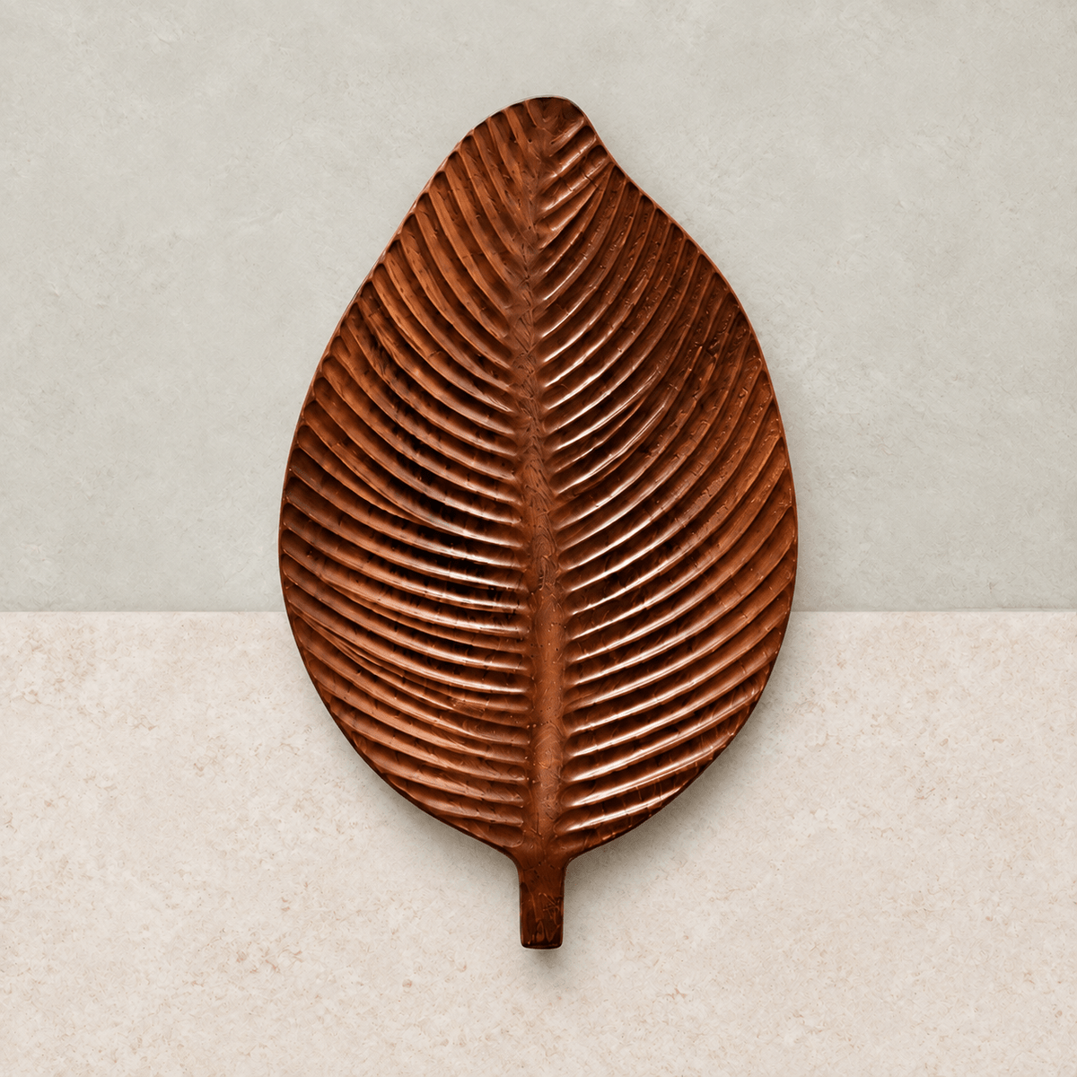 Folia - Sculpted Wooden Leaf Serving Tray — Large in a clean warm-neutral product setting